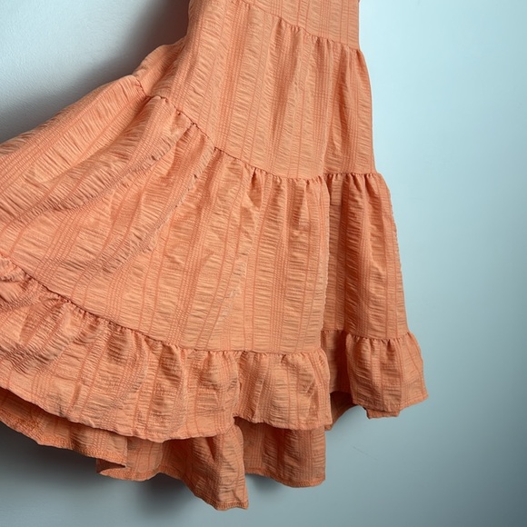 Orange Sleeveless Ruffle Tiered Open Back Bow Tie Sun Cami Dress Size M - Picture 3 of 6
